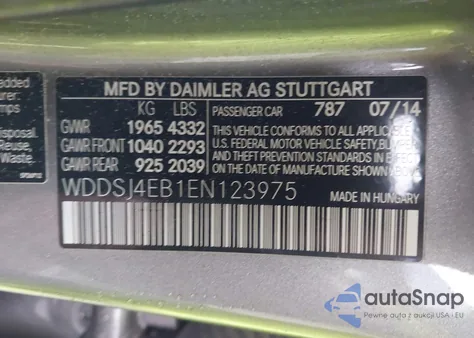 2014 Mercedes-Benz Cla 250 z USA, uszkodzony, nr VIN WDDSJ4EB1EN123975